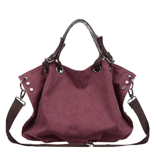 レディース大きな大容量郵便配達バッグたくさん入れることができます2 wayショルダーバッグキャンバス旅行通勤学校ママバッグ (パープルブラウン)