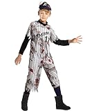 Scary Boys Home Run Horror Baseball Player Zombie Children Halloween Role Playing Costumes Scary for Kids Halloween Parties (White, 7-9T)