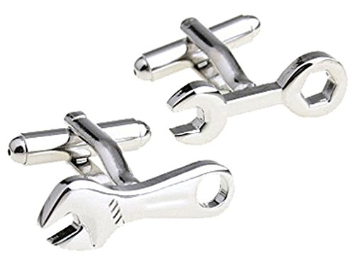 korpikus Work Tools ' Spanner ' Shiny Silver Colour Stainless Steel Cufflinks In Designer Gift Bag