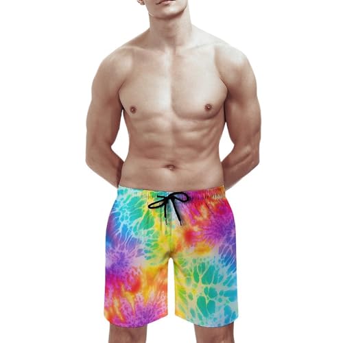 Rainbow Tie Dye Mens Swim Trunks Quick Dry Beach Swimming Shorts with Pockets with Mesh Lining2