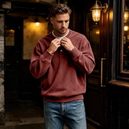 Corduroy Henley Shirts for Men Long Sleeve Casual Fall Shirt Pullovers - image 7