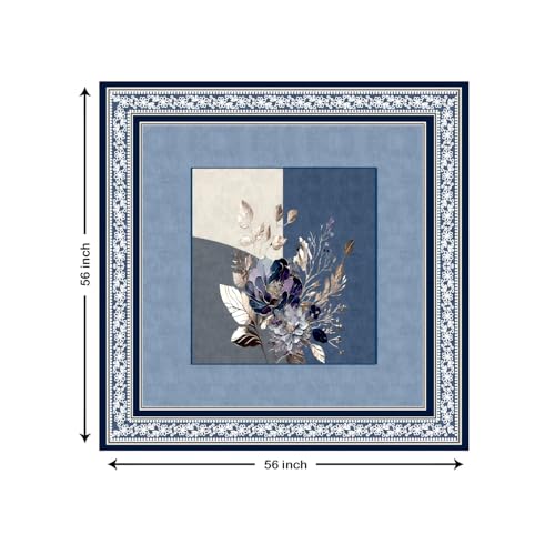 Image of Cloth Fusion Velvet Floral Square Shape Dining Table Cover Cloth 4 Seater with Stunning Gold Foil Design for Home Decor (56x56 Inch Square, Blue)