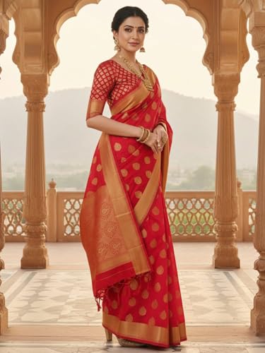Image of AKHILAM Women's Kanjivaram Woven Soft Silk Saree With Blouse Piece