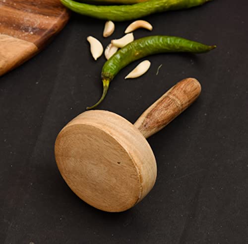 Image of Handmade Mango Wood Kitchen Tool, Hand Masher, Roti Sekni /Sekhni, Wooden Chapati Press, Traditional Roti Fluffer for Cooking, Easy to Use, Perfect for Fluffy Paranthas (5X3 Inches)