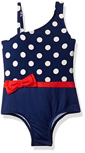 Jantzen Girls' Nautical Polka Dot One Piece Swimsuit with Bow