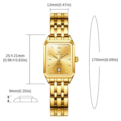 Image of OLEVS Watches for Women Gold Dress Analog Quartz Square Female Watch Stainless Steel Waterproof Calender Stylish Watch for Ladies