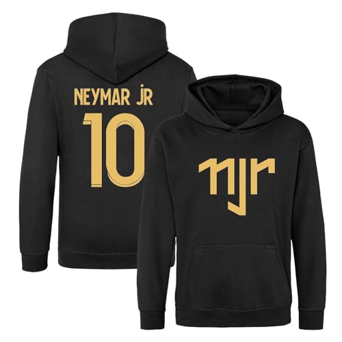 BlackMacaw Sudadera Neymar Jr para niños inspirada en fútbol con capucha Neymar Jr Merch para niños y niñas de 5 a 13 años Número 10# 10, Negro, 12-13 años