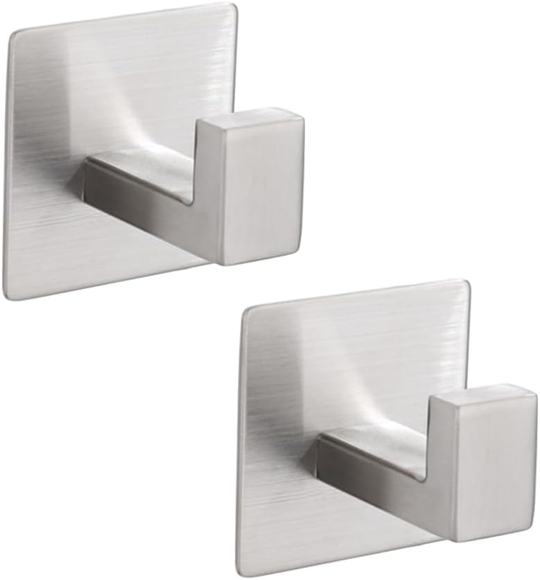 Towel Hooks, Self-Adhesive, No Drilling, Rustproof Stainless Steel Wall Hook, Towel Hook, Ideal for Kitchen, Bathroom, Towel Rail, Bedroom, Pack of 2, Chrome (Silver x 2)