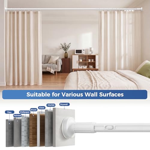 Image of ALLZONE Adjustable Tension Curtain Rod, 40-121 inches, Heavy Duty Curtain Rods No Drilling, Anti-Slip Tension Rod for Window, Shower, Outdoor & Patio, Easy to Install, 1.26In Diameter, White
