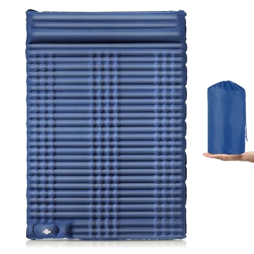 Double Self Inflating Sleeping Pad Camping Bed for Adults with Built-in Foot Pump and Pillows Self-Inflating Portable Camping Bed for Backpacking and Hiking