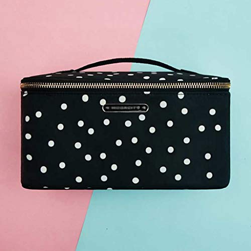 Preisvergleich Produktbild HBJP Haushaltskosmetiktasche Multifunktionale Aufbewahrungstasche Tragbar Mit Waschbeutel Schwarz-weißer Wellenpunkt Retro-Mode Polyester-Material Hardware-Reißverschluss Staubdicht Und Sturzfest Schw