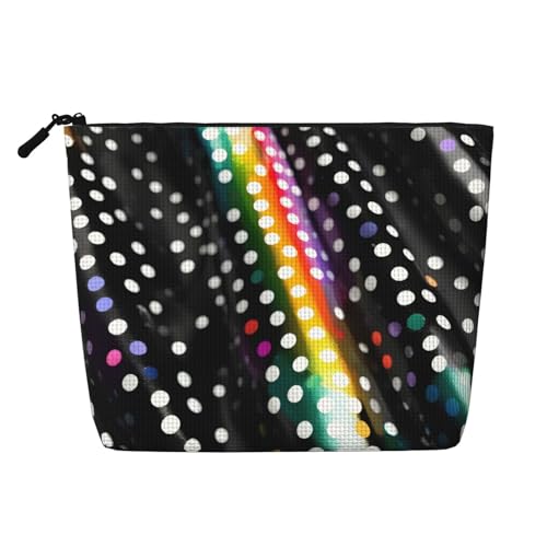 Trousse de toilette de voyage en faux chanvre à paillettes arc-en-ciel à rayures noires et blanches - Grande capacité - Résistante à l'eau