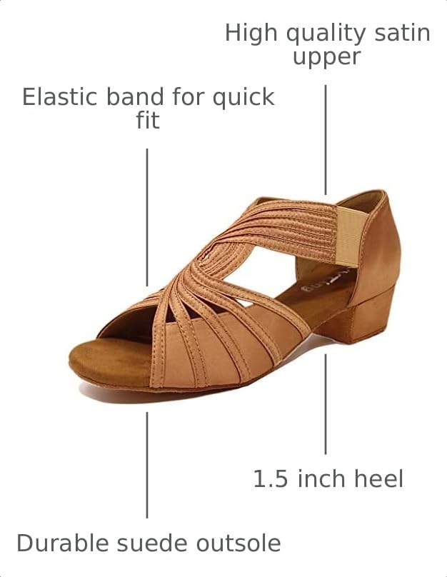 Image of Low Heel Women Ballroom Dance Shoes Salsa Batchata Social Beginner Practice Wedding Dancing 1.5in Heels YT04