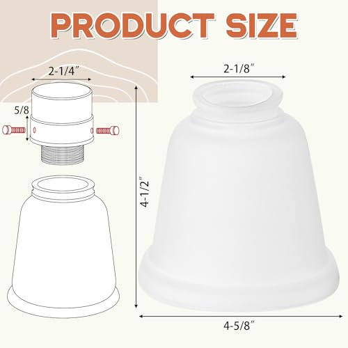 Image of Teenyyou 6 Pcs Frosted Glass Globes for Ceiling Fan Lights Covers Glass Lamp Shade Replacement for E26 Chandelier Table Wall Sconce, 2-1 /8 inch Fitter, 4-5 /8 inch Diameter x 4-1 /2 inch Height