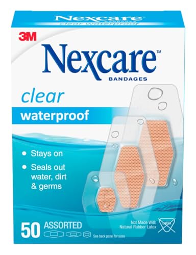 Nexcare Waterproof Clear Bandage Assorted Sizes, 50-Count Packages (Pack of 4)