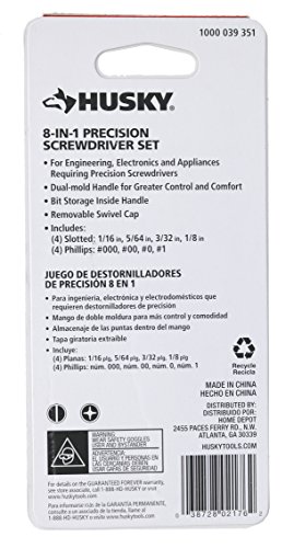 Husky 1000-039-351 Phillips And Slotted 8-In-1 Double Ended Precision Screwdriver Set With Onboard Storage #TOP1