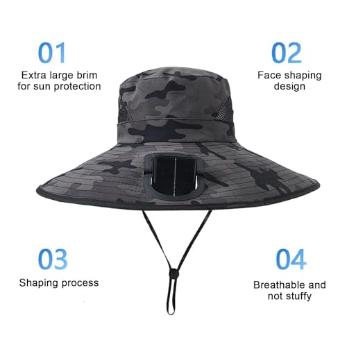 Chapeau bob homme anti-coup de chaud avec grand bord et ventilateur solaire intégré