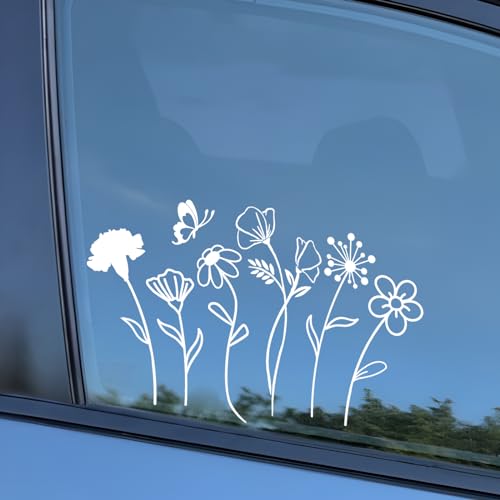 Image of 1Sheet Birth Month Flower Decal,Wildflower Decals,Boho Car Decal, Floral Vinyl Decal Gift for Plant Lovers /Gifts for Mom, Floral Car Decal, Mother's Day Gift |4.8 inch Wide(White)