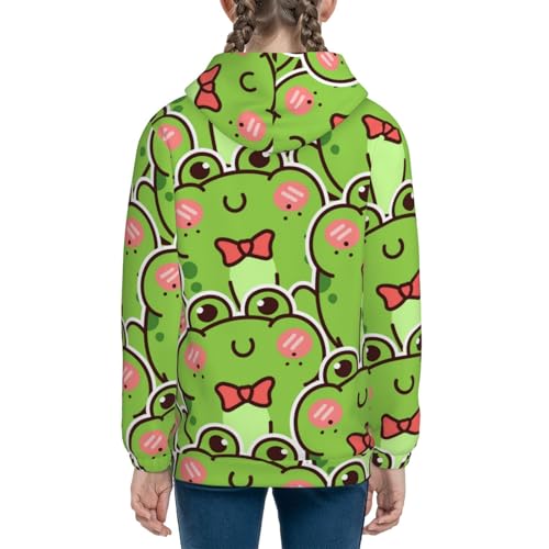 Cute Green Frog Kids Pullover Hoodies Boys Sweatshirts Girls Athletic Clothes with Pocket4