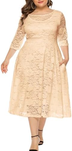 Eternatastic Womens Floral lace Plus Size Midi Dress Scooped Neck...