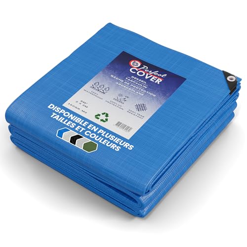 Perfect Cover Bâche étanche Forte avec Oeillets pour Meubles de Jardin, Piscine, Voiture, Caravane - résistante aux UV, indéchirable, sur Mesure (Bleu,...