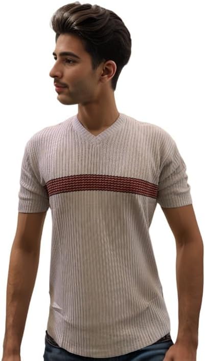 Solid Round-Neck t Shirts for Men - 100% Cotton Regular-Fit Half-Sleeve Knitted t Shirt for Men