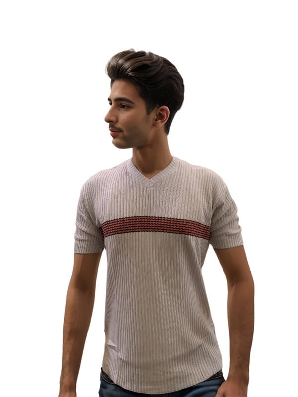 Solid Round-Neck t Shirts for Men - 100% Cotton Regular-Fit Half-Sleeve Knitted t Shirt for Men