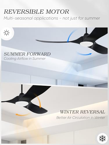 Image of 52 inch Black Ceiling Fan with Lights, Modern Propeller Ceiling Fan, Outdoor Black Solid Wood Ceiling Fans for Patio with Light, Reversible DC Motor High CFM for Porch, Exterior, Indoor