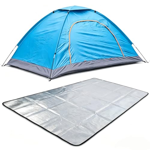 Tent for Camping - Lightweight Backpacking Tent with Rain Fly, Waterproof & Windproof, Easy Setup, Portable Carry Bag - for Hiking, Beach, Outdoor Adventures（Blue Tent | Aluminum foil mat）