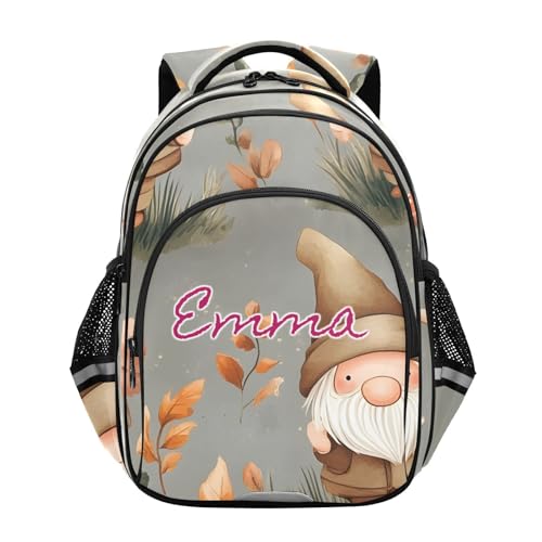 Sac à dos d'école personnalisé nain d'automne champignon pour garçons et filles 15 pouces