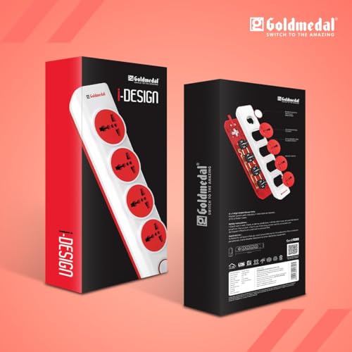 Image of COPPE-RICO Goldmedal I-Design 4X1 Power Strip with 4 International Sockets,Master Switch,Indicator and 2-Meter Power Cable -White,Pack of 1,Made with Fire-Retardant Material