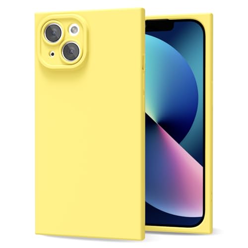 oakxco for iPhone 13 Case Silicone Rectangle Edge Corner, Y2k Soft Rubber Gel Cute Phone Case for Women, Girly Aesthetic Trendy Unique Design with Camera Cover, Yellow