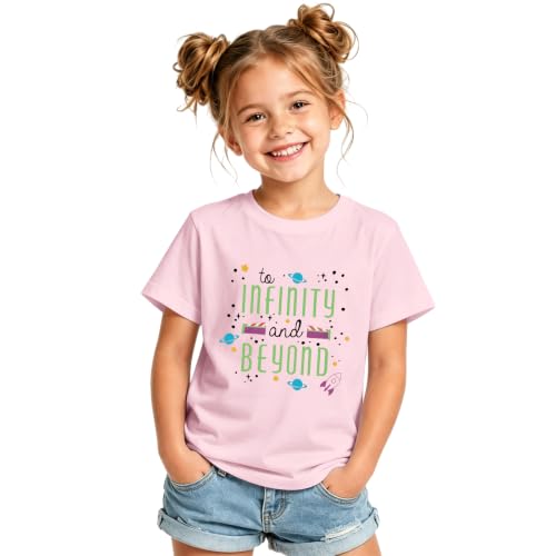 Oiiaayy to Infinity and Beyond Shirts for Girls Cartoon Graphic Cute T Shirts Funny Letter Print Tees Tops for Kids(Pink 11-12 Years)