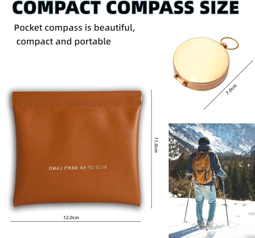 JUXINE Messing Kompass Outdoor,Wasserdicht Kompass,Portable Wasserdicht Taschenkompass für Wandern, Taschenkompass für Kinder,Backpacking,Outdoor-Aktivitäten mit Ledertasche – Bild 5
