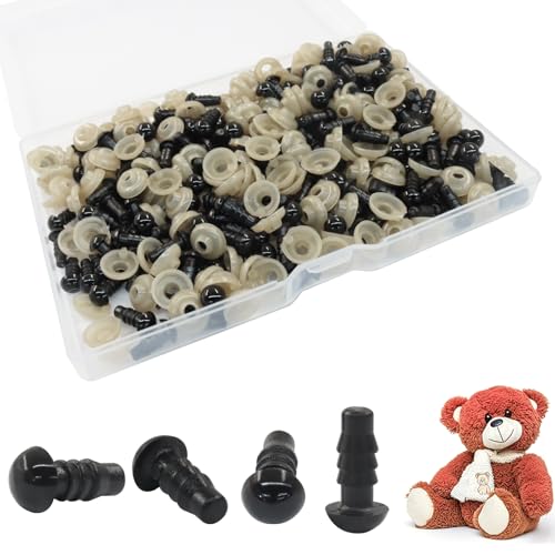 Rierdge 200PCS 6mm Black Safety Eyes, Plastic Craft Eyes with Washers for DIY Crafts Stuffed Animals Making Supplies