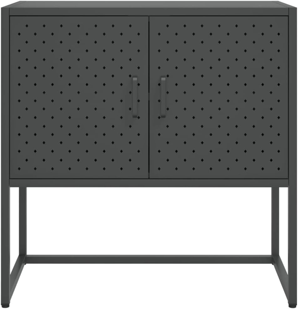 Anthracite Steel Sideboard with Adjustable Levelers, Modern Storage Cabinet for Living Room Dining Room Hallway, Durable Steel Construction and Sleek Finish