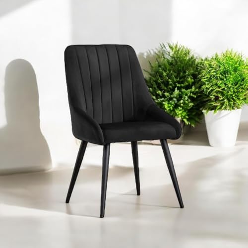 Image of Finch Fox Morris Velvet Dining Chair for Living Room, Bedroom, Home Office with Black Metal Legs in Black Color
