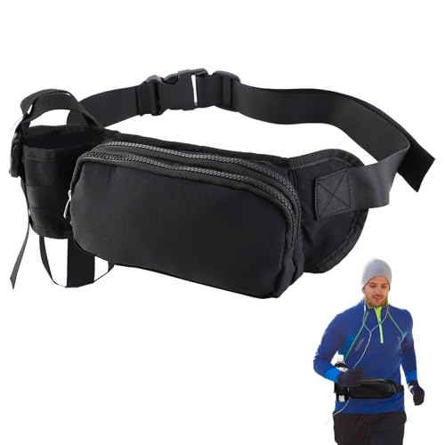 Mecmbj Laufgürtel mit Trinkflasche, Adjustable Flaschenhalter Gürtel, Wasserdicht, Bauchtasche Herren Damen für Laufen, Reiten, Spaziergänge, Fitness, Nylon, Schwarz