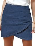 Vetinee Women's Bright Cobalt Blue Tulip Hem Shirred Stretchy Back Zip Casual Bodycon Short Jean Denim Skirt Size Large