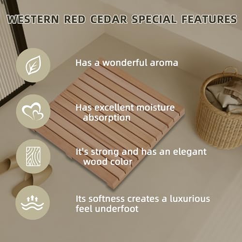 bingaai Cedar Wood Shower Mat 24" × 24", Cedar Wood Bath Mat Square, Wooden Shower Stall Mat Non-Slip for Bathroom Bathtub Spa Sauna Garden Home, Wooden Floor Mat Large for Indoor and Outdoor by bingaai - Image 2