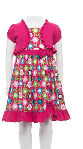 Image of ToBeInStyle Girls Two Piece Short Sleeve Dress and Matching Bolero Crop Cardigan Assorted Prints Cotton Blend Summer Outfit