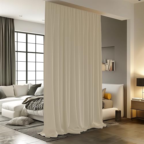 Image of Room Divider Curtains for Ceiling Track Rod, Blackout Ceiling Track Curtains with Hooks Noise Reduction Privacy Curtain for Wall Ceiling Mount Track, 10 ft Wide x 7 ft Tall, Cream Beige, 1 Panel