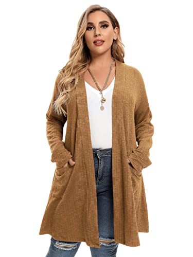 Image of LARACE Open Front Knit Plus Size Cardigan Sweaters for Women with Pockets