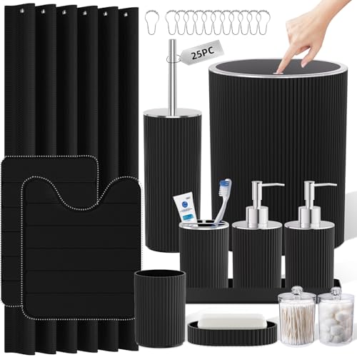 Black Bathroom Accessories Set - Bathroom Sets, 25PC Bath Accessory