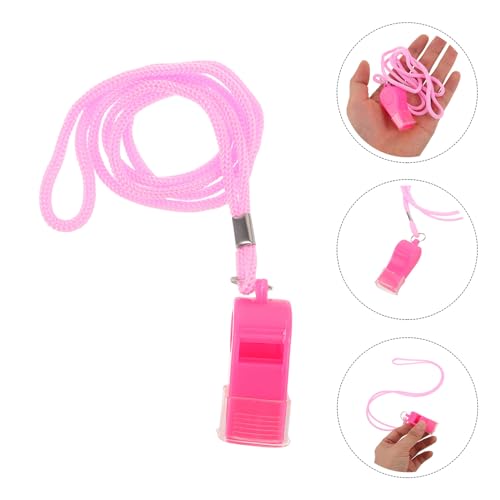 6 Silbatos plásticos de emergencia rosa con cuerda miniatura 4