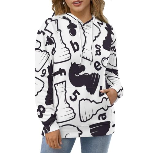 Sweat à capuche échecs noirs blancs UMENG pull unisexe taille S