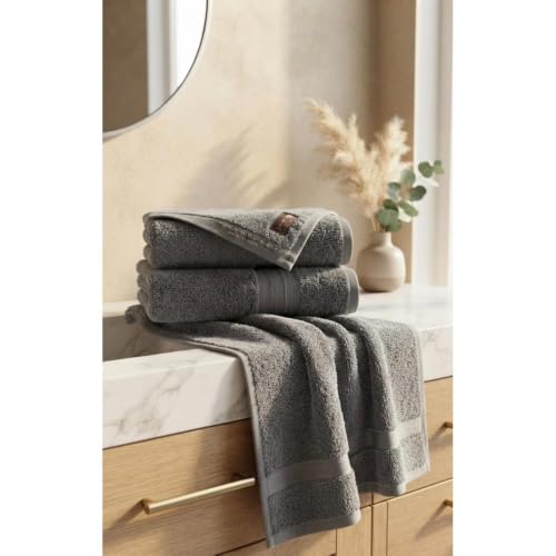 Image of 100% Cotton Handloom Hand Towel | Pack of 2 | Dark Grey | High GSM | Soft & Highly Absorbent | Quick Dry Woven Cotton | Skin Friendly | Bathroom, Kitchen, Gym & Travel