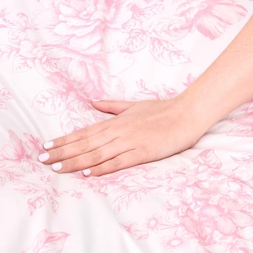 Image of Laura Ashley - Twin /Twin XL Bedding Bundle, Reversible Comforter with Matching Pillowcases & Cotton Percale Sheet Set, Floral Bedding with a Crisp & Cool Feel (Pink)