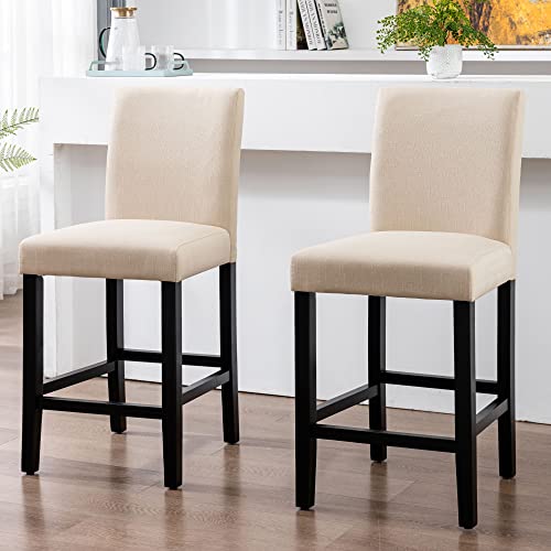 Lsspaid Bar Stools, Kitchen Island Wood Bar Chairs, Fabric Counter Height Bar Stool, Fabric Upholstered Barstools, Beige, Set Of 2 #TOP6