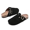 ERLINGO Women’s Leather Clogs, Ladies Slip On Garden Clogs Summer Beach Mule Clogs Backless Kitchen Garden Slippers Soft Wide Fit Sandals for Casual Backyard Outdoor Black #2